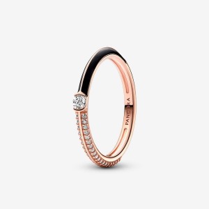 Pandora ME Pave & Black Dual Ring Rosa Oro | 47MHRADUO