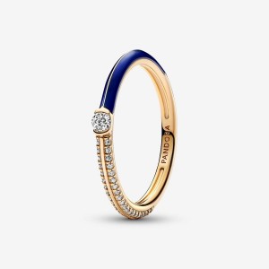 Pandora ME Pave & Blue Dual Ring Oro | 43ZNXJTUR