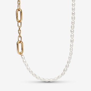 Pandora ME Slim Treated Freshwater Cultured Pearl Necklace Oro | 06AQEYFRU