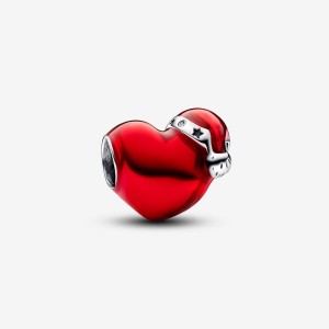 Pandora Metallic Red Christmas Heart Charm Argento | 51UTFDGWE
