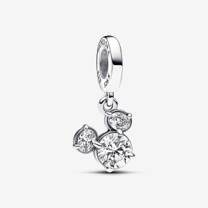 Pandora Mickey Mouse Sparkling Head Silhouette Dangle Charm Argento | 20WDCSLKN