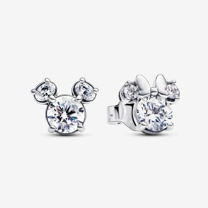 Pandora Mickey Mouse Sparkling Stud Earrings Argento | 07OMYTQAR