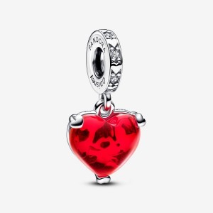 Pandora Mickey & Minnie Mouse Kiss Red Murano Glass Dangle Charm Argento | 41XSRHMZI
