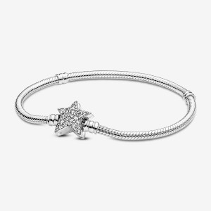 Pandora Moments Asymmetric Star Clasp Snake Chain Bracelet Argento | 16UKPDABZ