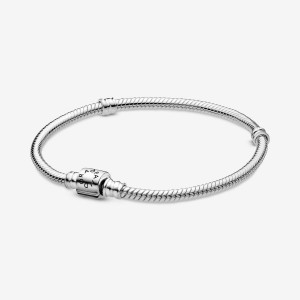 Pandora Moments Barrel Clasp Snake Chain Bracelet Argento | 86QXRZWBF