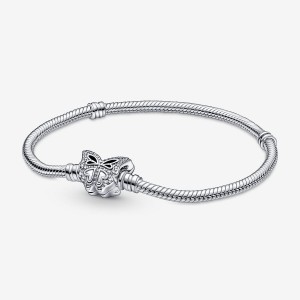 Pandora Moments Butterfly Clasp Snake Chain Bracelet Argento | 09HOPKMJR