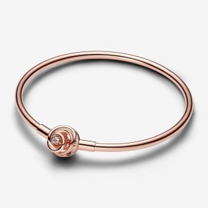 Pandora Moments Encircled Clasp Bangle Rosa Oro | 05PVEUNQC