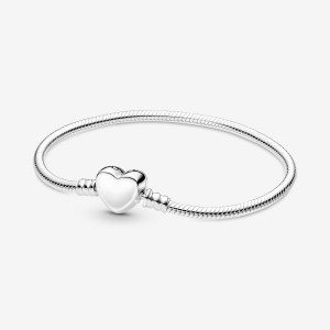 Pandora Moments Engravable Heart Clasp Snake Chain Bracelet Argento | 10DCJAXZY