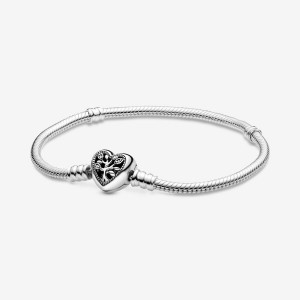 Pandora Moments Family Tree Heart Clasp Snake Chain Bracelet Argento | 78ECBXWNF