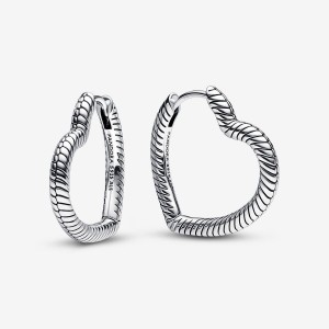 Pandora Moments Heart Charm Hoop Earrings Argento | 03KQPATHX