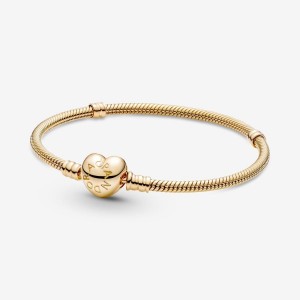 Pandora Moments Heart Clasp Snake Chain Bracelet Oro | 70TVQWCXM