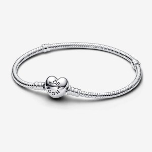Pandora Moments Heart Clasp Snake Chain Bracelet Argento | 95HQRTDOG
