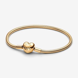 Pandora Moments Heart Clasp Snake Chain Bracelet Oro | 04PRTLJFC