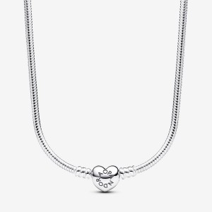 Pandora Moments Heart Clasp Snake Chain Necklace Argento | 03BVHTSPN