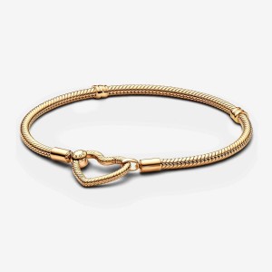 Pandora Moments Heart Closure Snake Chain Bracelet Oro | 25FNLIUYW