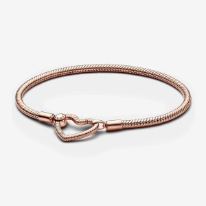 Pandora Moments Heart Closure Snake Chain Bracelet Rosa Oro | 29MTXRZLF