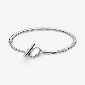 Pandora Moments Heart T-Bar Snake Chain Bracelet Argento | 04JXKIPSH