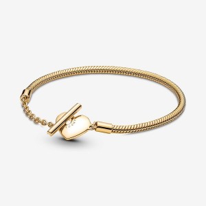 Pandora Moments Heart T-Bar Snake Chain Bracelet Oro | 49FXCVPWE
