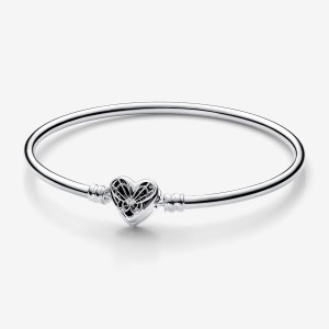 Pandora Moments Heart & Butterfly Bangle Argento | 89DTCJXRN