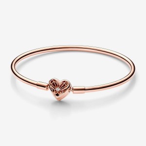 Pandora Moments Heart & Butterfly Bangle Rosa Oro | 53WYUQKXA