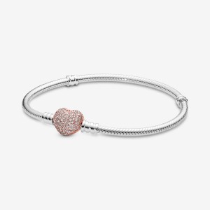Pandora Moments Pave Heart Clasp Snake Chain Bracelet Colorate | 73XYMEQUB
