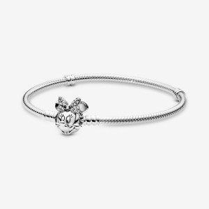 Pandora Moments Pave Minnie Mouse Clasp Snake Chain Bracelet Argento | 85AYVZTKI