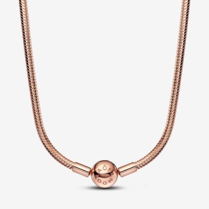 Pandora Moments Snake Chain Necklace Rosa Oro | 93HCJMUBL