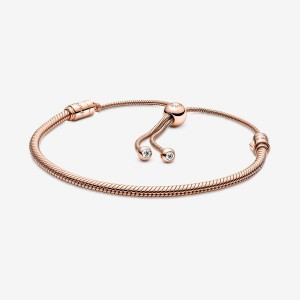 Pandora Moments Snake Chain Slider Bracelet Rosa Oro | 12RIANTJS