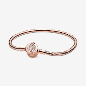 Pandora Moments Sparkling Crown O Snake Chain Bracelet Rosa Oro | 50AWJPORS