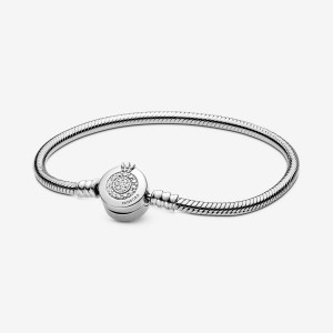 Pandora Moments Sparkling Crown O Snake Chain Bracelet Argento | 83VALNFID