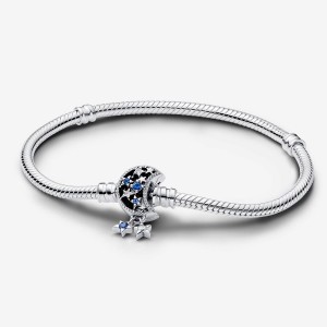 Pandora Moments Sparkling Moon Clasp Snake Chain Bracelet Argento | 74GAFWIPD