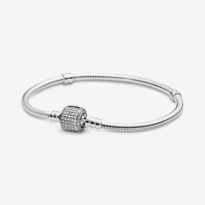 Pandora Moments Sparkling Pave Clasp Snake Chain Bracelet Argento | 60HAWZGNP