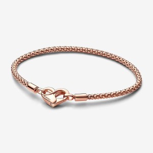 Pandora Moments Studded Chain Bracelet Rosa Oro | 29EHUIKLS