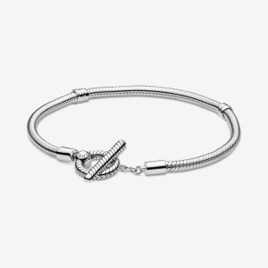 Pandora Moments T-Bar Snake Chain Bracelet Argento | 92RAZVSFW