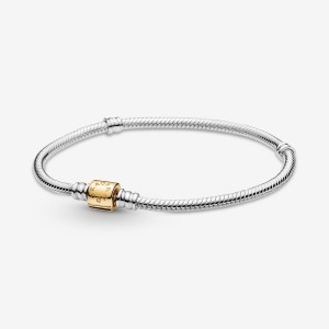 Pandora Moments Two-tone Barrel Clasp Snake Chain Bracelet Colorate | 42GVOPMZF