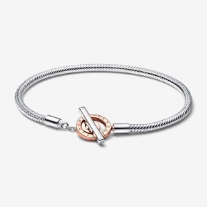 Pandora Moments Two-tone Logo T-Bar Snake Chain Bracelet Colorate | 86PFCNZXJ