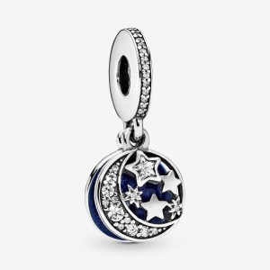 Pandora Moon & Blue Sky Dangle Charm Argento | 69UWVRLTS