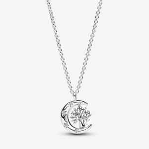 Pandora Moon & Spinning Tree Pendant Necklace Argento | 85RTYSIDX
