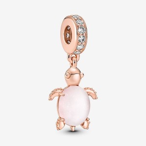 Pandora Murano Glass Pink Sea Turtle Dangle Charm Rosa Oro | 41VYALWJO