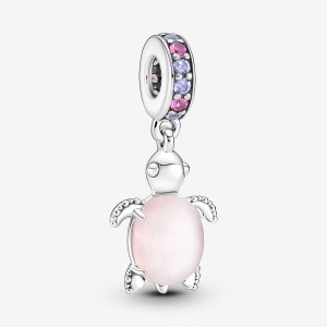 Pandora Murano Glass Pink Sea Turtle Dangle Charm Argento | 09HUETNAW