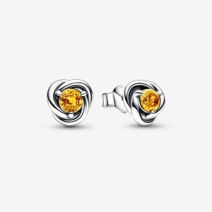 Pandora November Honey Eternity Circle Stud Earrings Argento | 90QMRUGPI