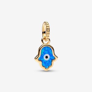 Pandora Opalescent Blue Hamsa Hand Dangle Charm Oro | 16HZBJLCU