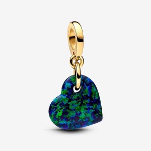 Pandora Opalescent Green Heart Dangle Charm Oro | 04AKLZSVO
