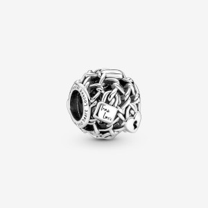 Pandora Openwork Chain Link Padlock Charm Argento | 24EVYWBAK