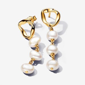 Pandora Organically Shaped Circle & Baroque Treated Freshwater Cultured Pearls Drop Earrings Oro | 53KOMQFNY