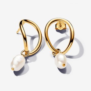 Pandora Organically Shaped Circle & Baroque Treated Freshwater Cultured Pearl Earrings Oro | 51FDSIGVB