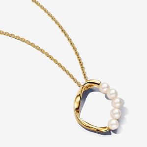Pandora Organically Shaped Circle & Treated Freshwater Cultured Pearls Pendant Necklace Oro | 59MLFYAHV