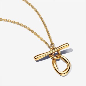 Pandora Organically Shaped Circles T-bar Necklace Oro | 35YJSRXEN