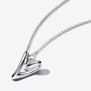 Pandora Organically Shaped Heart Pendant Necklace Argento | 57BILACXZ