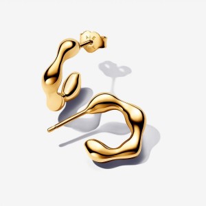 Pandora Organically Shaped Open Hoop Earrings Oro | 06JUFWOSY